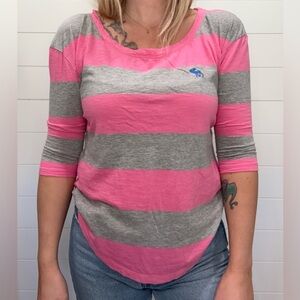 Abercrombie & Fitch Striped Pink and Gray Long Sleeve Top